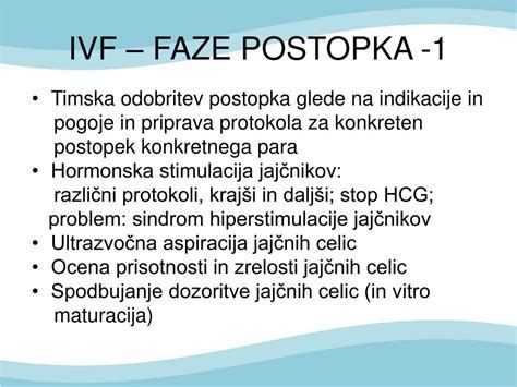Diagram: faze postopka IVF in ključni pregledi