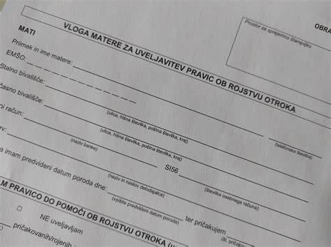 Grafikon: Koraki za vložitev vloge za dopust ob rojstvu