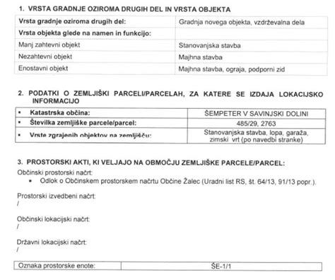 Lokacijska informacija - primer vsebine lokacijske informacije