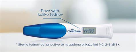 Prikaz digitalnega testa z indikatorjem nosečnosti in tednov